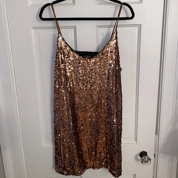 gold bronze sequin dress Dancing In September Thigh Split Sequin Dress Bronze main image 1